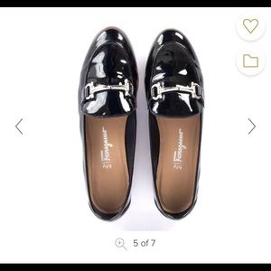 Salvatore Ferragamo black patent leather loafers. Good condition, lightly worn.